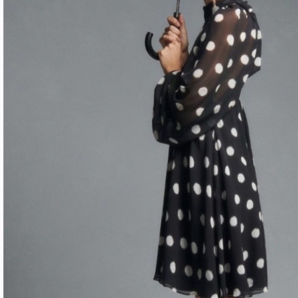 Anthropologie Maeve Polka Dot Sheer Sleeve Mini Dress